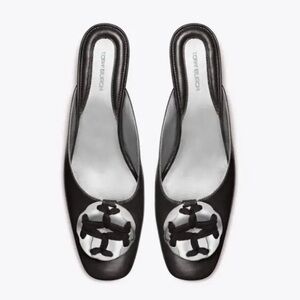 Tory Burch Black Silver Size 7.5 Women's Shoes Mules Slides w Kitten Heel